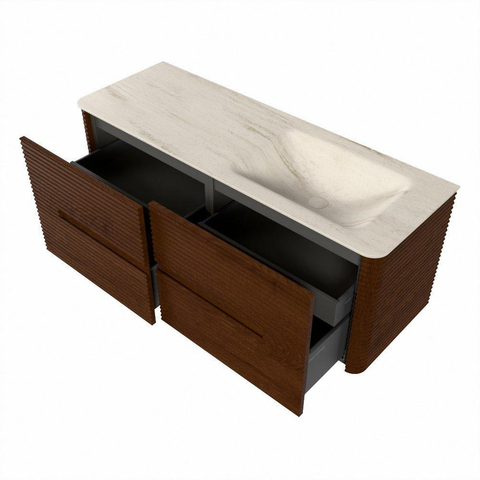 Mondiaz CIRO-DLUX Meuble de salle de bains - 130x45x50cm - Lavabo solid surface Meli - 1 vasque à droite - 1 trou de robinet - 4 tiroirs - Ruby SW1531788