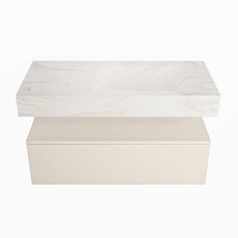 Mondiaz ALAN-DLUX Ensemble de meuble - 100cm - meuble Linen mat - 1 tiroir - Lavabo Cloud Ostra suspendu - vasque Droite - 1 trou de robinet SW807340