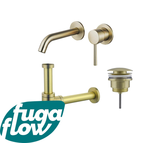 FugaFlow Eccelente Sobrado Slim Slim Kit mitigeur lavabo - robinet encastrable - bonde clic clac - siphon design - PVD Laiton brossé SW1124338