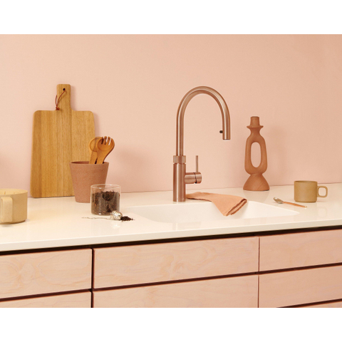 Quooker Flex Round kokendwaterkraan - draaibare & uittrekbare uitloop - PRO3 incl. Cube reservoir - Warm / kokend / bruisend / gefilterd water - rosé koper SW968498