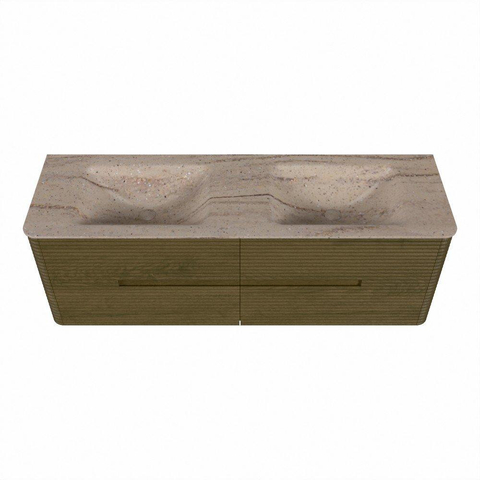 Mondiaz CIRO-DLUX Badkamermeubelset - 150x45x50cm - Solid surface wastafel Saba - 2 wasbak Dubbel - zonder kraangaten - 4 lades - Dusk SW1533349