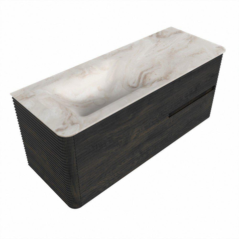 Mondiaz CIRO-DLUX Ensemble de meubles de salle de bains - 120x45x50cm - Plan vasque solid surface Frappe - 1 vasque à gauche - 1 trou de robinet - 2 tiroirs - Shadow SW1532014