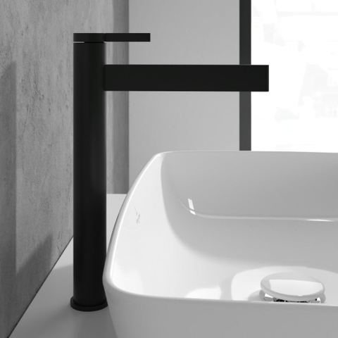 Villeroy & Boch Dawn 1 greeps wastafelkraan verhoogd - zonder pop up afvoergarnituur - mat zwart SW974135