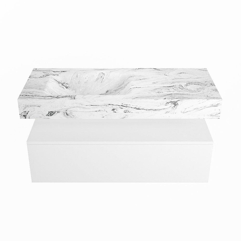Mondiaz ALAN-DLUX Ensemble de meuble - 110cm - meuble Talc mat - 1 tiroir - Lavabo Cloud Glace suspendu - vasque Gauche - 1 trou de robinet SW805095
