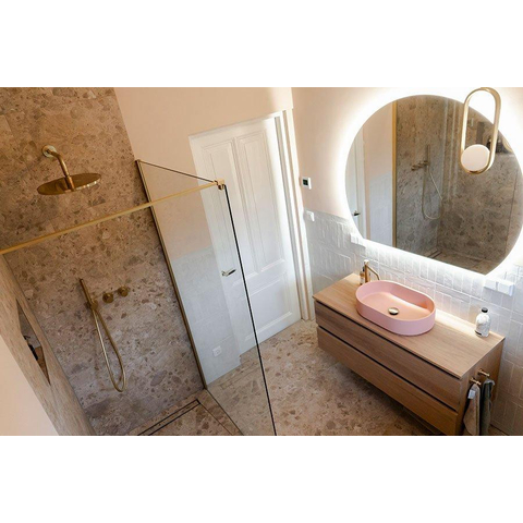 Fortifura Galeria inloopdouche - 120x200cm - helder - glas - wandarm - PVD - geborsteld messing (goud) SW876745
