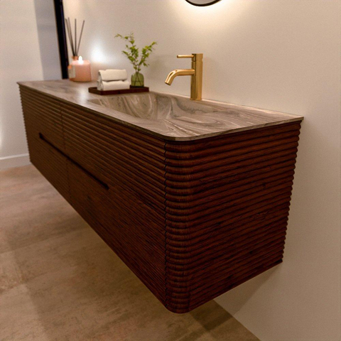 Mondiaz CIRO-DLUX Badkamermeubelset - 170x45x50cm - Solid surface wastafel Sombra - 1 wasbak Rechts - 1 kraangat - 4 lades - Ruby SW1532013