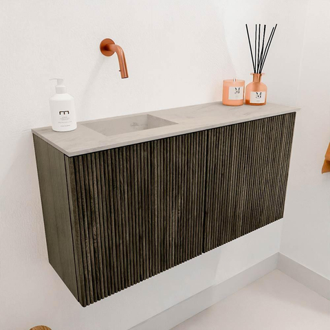 Mondiaz JOYA-DLUX 80cm toiletmeubel - kleur Shadow - Wastafel FAYE positie Links Zonder kraangat kleur Opalo. SW1422911