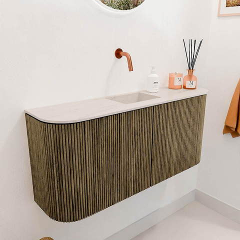 Mondiaz JOYA-DLUX Meuble de salle de bains 93.2cm - arrondis gauche et droite couleur Dusk - Vasque FAYE position Milieu Sans trou de robinet couleur Meli SW1425868