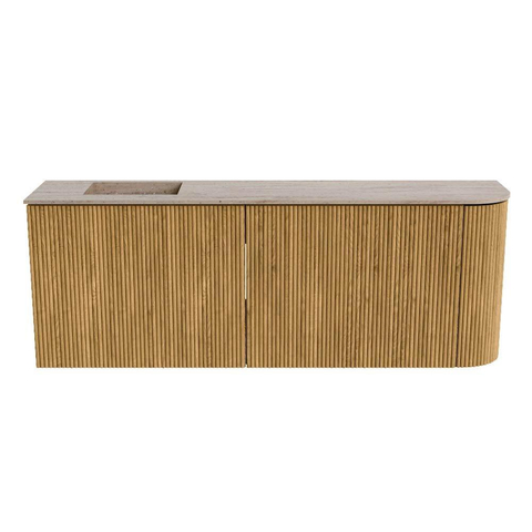 Mondiaz JOYA-DLUX 111.6cm toiletmeubel - ronding rechts kleur Oak - Wastafel FAYE positie Links Zonder kraangat kleur Saba. SW1424244
