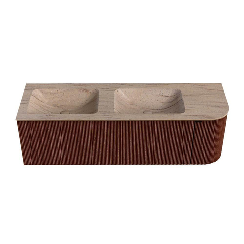 MONDIAZ KURVE-DLUX 145cm badmeubel ronding Rechts kleur Ruby met 1 lade en 1 deur. Wastafel LEAF Dubbel / Links zonder kraangat Saba. SW1433496