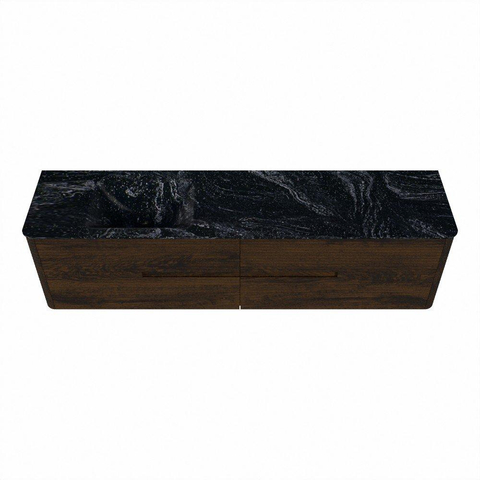 Mondiaz CIRO-DLUX Meuble de salle de bains - 190x45x50cm - Plan vasque en solid surface Lava - 1 vasque à gauche - sans trous de robinet - 4 tiroirs - Noyer SW1530230