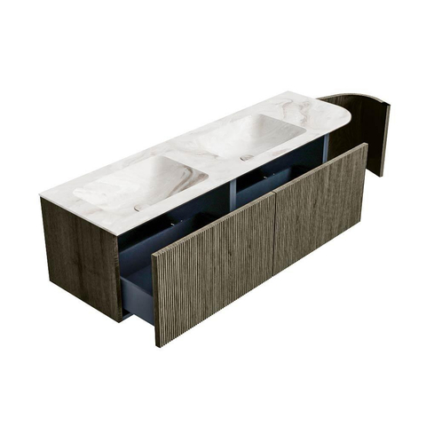 Mondiaz KURVE-DLUX Ensemble meuble de salle de bains - 155x46x40cm - 2 tiroirs - 1 porte - lavabo solid surface - double / gauche - 2 trous de robinet - Shadow SW1414382