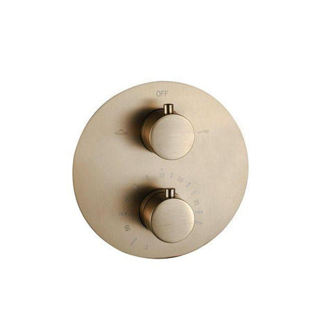 Fortifura Calvi Inbouw Regendoucheset - rond - thermostatisch - wandarm - 25cm - hoofddouche - staaf handdouche - PVD - geborsteld messing (goud) SW1189333