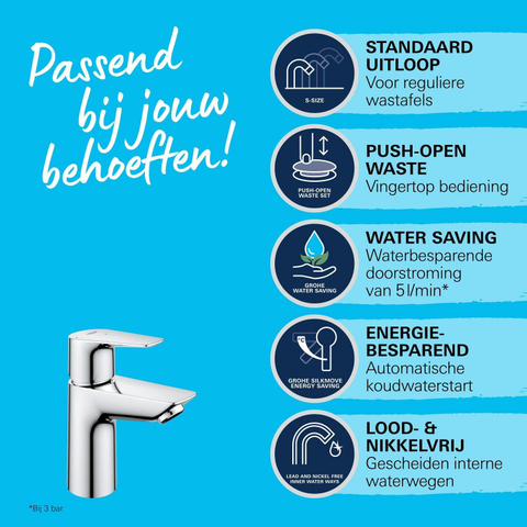Grohe QuickFix Start Edge Waterbesparende Wastafelmengkraan - S-Size - chroom SW705163