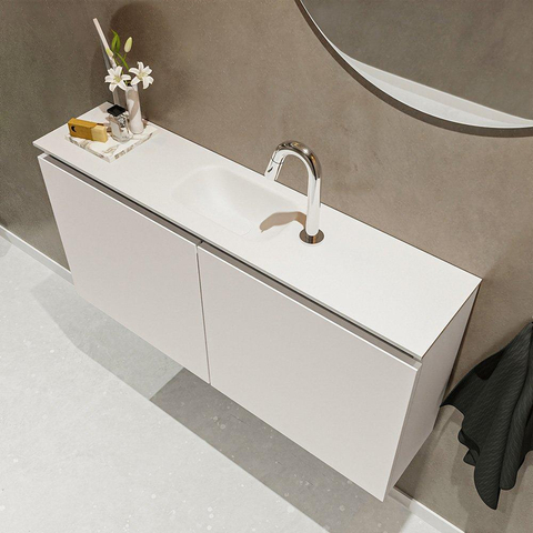 MONDIAZ TURE Toiletmeubel 100x23x50cm met 1 kraangaten 2 deuren linen mat Wastafel Eden midden Solid Surface Wit SW475098