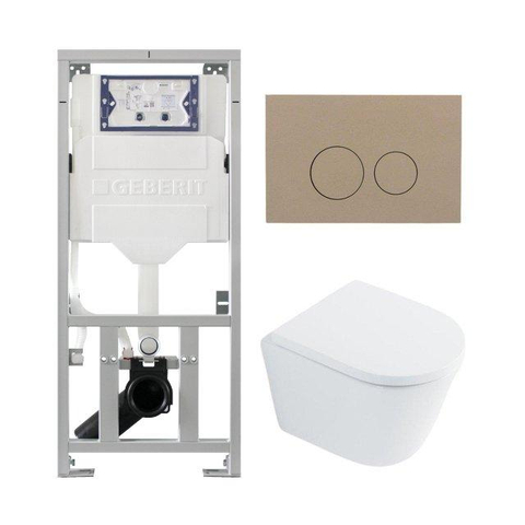 QeramiQ Dely Toiletset - 36.3x51.7cm - diepspoel - rimless - Geberit UP320 inbouwreservoir - met Burda frame - softclose toilet zitting - 35mm - bedieningsplaat taupe - ronde knoppen - glans wit SW1222087