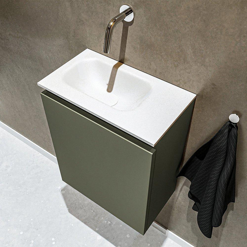 MONDIAZ TURE Toiletmeubel 40x23x50cm met 0 kraangaten 1 deuren army mat Wastafel Eden links Solid Surface Wit SW474990