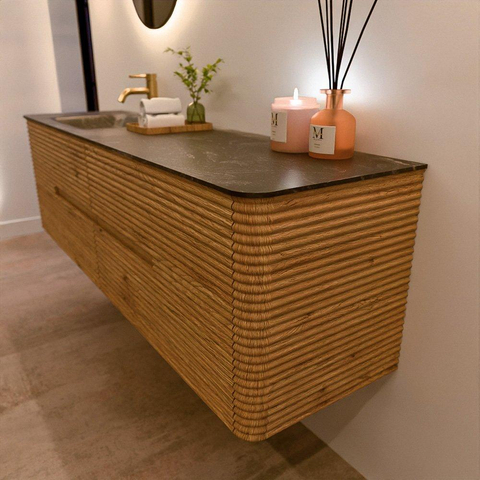 Mondiaz CIRO-DLUX Badkamermeubelset - 170x45x50cm - Solid surface wastafel Lava - 1 wasbak Links - 1 kraangat - 4 lades - Oak SW1530964