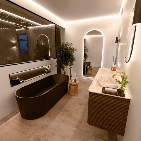 Mondiaz CIRO-DLUX Badkamermeubelset - 170x45x50cm - Solid surface wastafel Frappe - 1 wasbak Rechts - zonder kraangaten - 4 lades - Dusk SW1532842