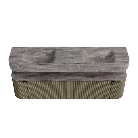 MONDIAZ THOR-DLUX 180cm meuble de salle de bains arrondi gauche + droite couleur Shadow avec 2 tiroirs et 2 portes. Vasque suspendue CLOUD Double 2 trous de robinet couleur Oza. SW1466318