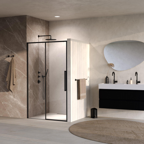 BRAUER Galactic Porte de niche - 120x200 - 2 parties coulissantes - verre transparent - réversible - incl. traitement anticalcaire - noir mat SW1580858
