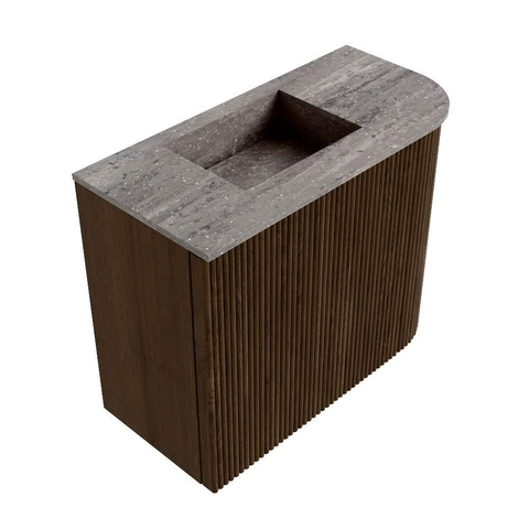 Mondiaz JOYA-DLUX 51.6cm toiletmeubel - ronding rechts kleur Walnut - Wastafel FAYE positie Links Zonder kraangat kleur Oza. SW1424587