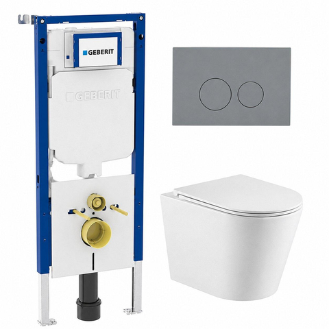 QeramiQ Dely Toiletset - 36.3x51.7cm - diepspoel - rimless - Geberit UP720 inbouwreservoir - softclose toiletzitting - bedieningsplaat licht grijs - ronde knoppen - met Burda frame - mat wit SW1428197