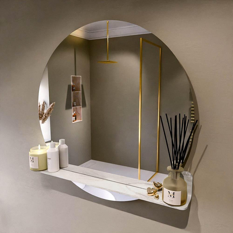 Mondiaz SPOT spiegel – Ø90 cm – met planchet – Ostra (beige) SW1220845