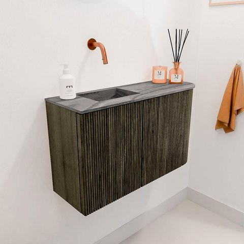 Mondiaz JOYA-DLUX 71.6cm toiletmeubel - ronding rechts kleur Shadow - Wastafel FAYE positie Links Zonder kraangat kleur Sombra. SW1425216