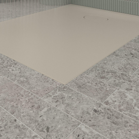 Villeroy & Boch Ecora douchebak - 100x80x3.5cm - afvoer korte zijde - almond (beige) SW1558917