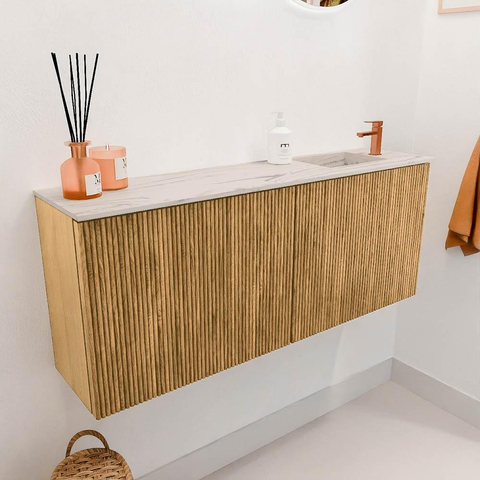 Mondiaz JOYA-DLUX 100cm toiletmeubel - kleur Oak - Wastafel FAYE positie Rechts 1 kraangat kleur Nata. SW1424019