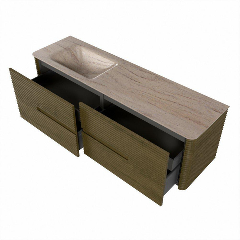 Mondiaz CIRO-DLUX Meuble de salle de bains - 160x45x50cm - vasque Solid Surface Saba - 1 lavabo à gauche - sans trous de robinet - 4 tiroirs - Dusk SW1533353