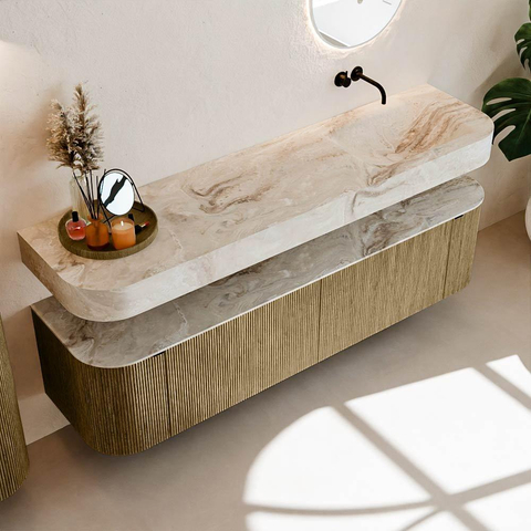 MONDIAZ THOR-DLUX Meuble de salle de bains - 180cm - arrondi gauche + droite - couleur Dusk - 2 tiroirs et 2 portes - Vasque suspendue CLOUD Droite sans trou de robinet - couleur Frappe SW1465982