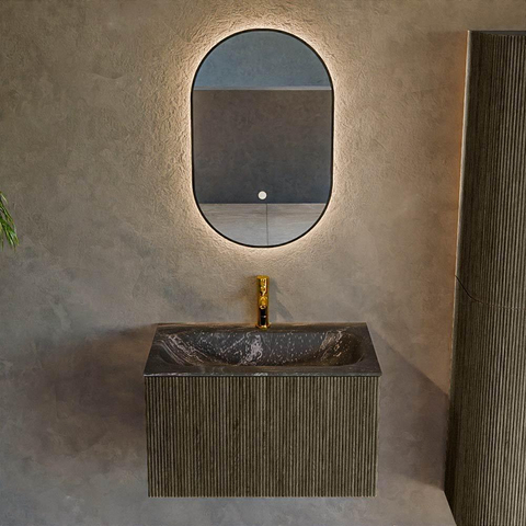 Mondiaz KURVE-DLUX Ensemble meuble de salle de bains - 70x46x40cm - 1 tiroir - lavabo solid surface - central - 1 trou de robinet - Shadow SW1414636