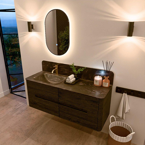 Mondiaz CIRO-DLUX Badkamermeubelset - 130x45x50cm - Solid surface wastafel Lava - 1 wasbak Links - 1 kraangat - 4 lades - Shadow SW1532273