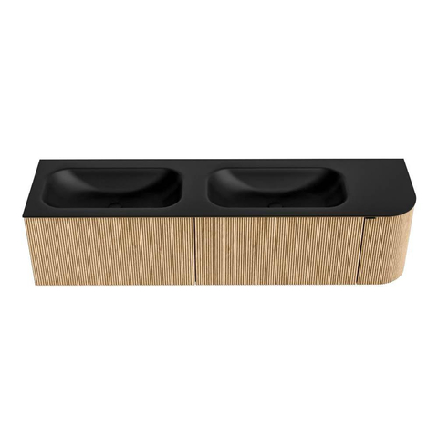 MONDIAZ KURVE 175cm meuble de salle de bains avec module 25 R couleur Oak avec 2 tiroirs et 1 porte. Lavabo BIG SMALL double / gauche 2 trous de robinet Urban. SW1138426