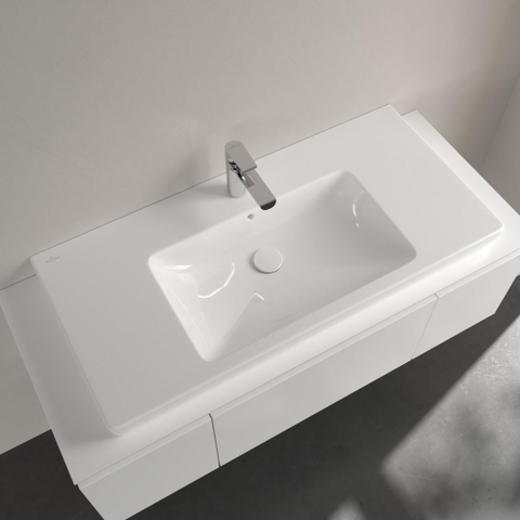 Villeroy & Boch Subway 2.0 meubelwastafel - geslepen - 100x47cm - met kraangat - met overloop - White Alpine (glans wit) 1025014