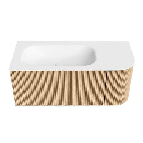 MONDIAZ KURVE Meuble de salle de bains 105 cm avec module 25 R couleur Oak avec 1 tiroir et 1 porte. Plan vasque BIG SMALL gauche 1 trou de robinet Talc. SW1138201