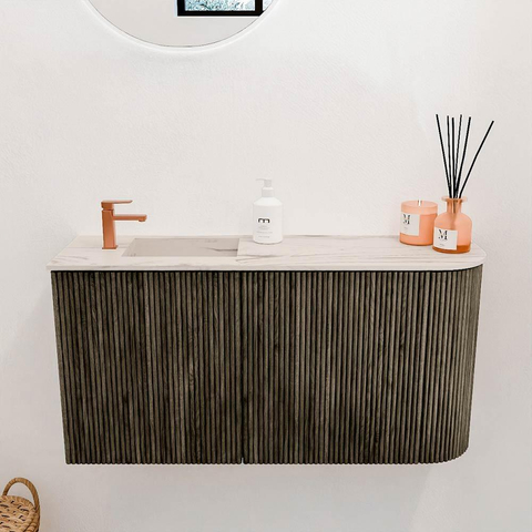 Mondiaz JOYA-DLUX 81.6cm toiletmeubel - ronding rechts kleur Shadow - Wastafel FAYE positie Links 1 kraangat kleur Nata. SW1424981