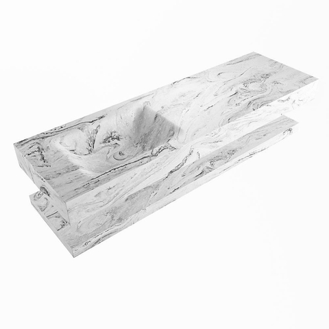 Mondiaz ALAN-DLUX Ensemble de meuble - 150cm - meuble Glace mat - 0 tiroirs - Lavabo Cloud Glace suspendu - vasque Gauche - 1 trou de robinet SW808810