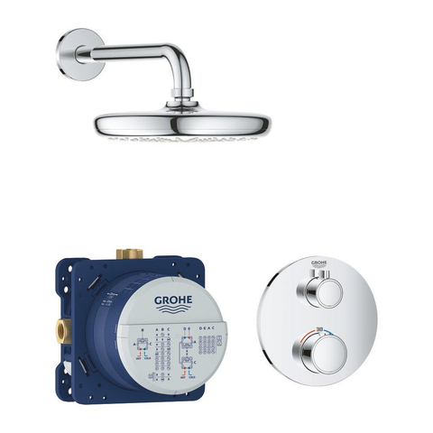 GROHE Grohtherm Perfect Set confort de douche à encastrer avec partie de finition pour robinet thermostatique et douche de tête rond Tempesta 210 chrome SW236920