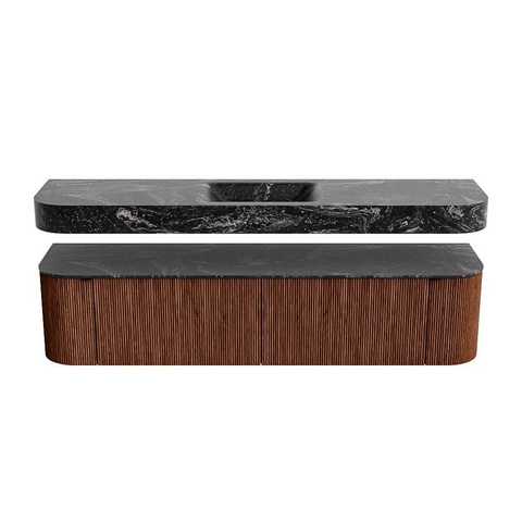 MONDIAZ THOR-DLUX Meuble de salle de bains - 190cm - arrondi gauche + droite - couleur Ruby - 2 tiroirs et 2 portes - Vasque suspendue CLOUD Milieu sans trou de robinet - couleur Lava SW1466496