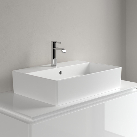 Villeroy & Boch memento 2.0 opzetwastafel - 60x42cm - met 1 kraangat - met overloop CeramicPlus - Stone White (mat wit) SW209587