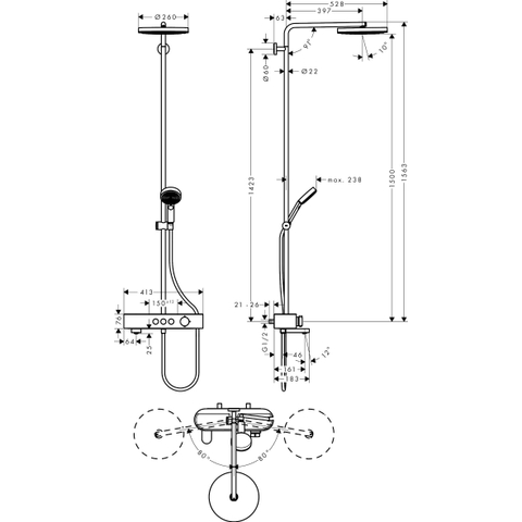 Hansgrohe Pulsify S colonne de douche - 26cm - 1 jet - thermostatique - avec bec bain - chromé SW651034