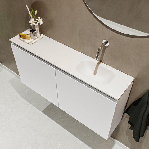 MONDIAZ TURE Toiletmeubel 100x23x50cm met 0 kraangaten 2 deuren talc mat Wastafel Eden rechts Solid Surface Wit SW474882