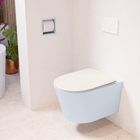 Mondiaz LAVIE hangtoilet – spoelrandloos – 36 x 53 cm – met softclose zitting – Clay (lichtblauw/grijs), zitting Linen (offwhite) SW1208647