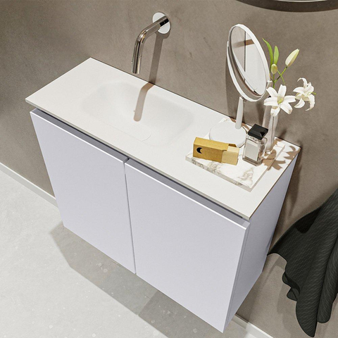 MONDIAZ TURE Toiletmeubel 60x23x50cm met 0 kraangaten 2 deuren cale mat Wastafel Eden links Solid Surface Wit SW475099