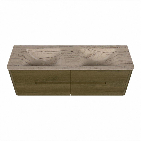 Mondiaz CIRO-DLUX Ensemble de meubles de salle de bains - 150x45x50cm - lavabo solid surface Arena - 2 vasques double - sans trous de robinet - 4 tiroirs - Dusk SW1533219