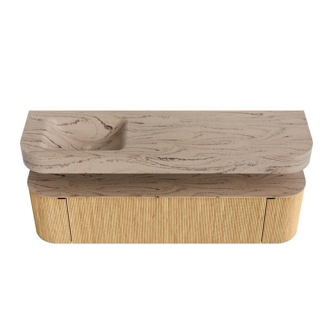 MONDIAZ THOR-DLUX 170cm badmeubel ronding links + rechts kleur Oak met 1 lade en 2 deuren. Vrijhangende wastafel CLOUD Links 1 kraangat kleur Arena. SW1465801