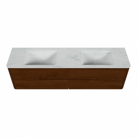 Mondiaz CIRO-DLUX Badkamermeubelset - 180x45x50cm - Solid surface wastafel Opalo - 2 wasbak Dubbel - 2 kraangaten - 4 lades - Ruby SW1531814